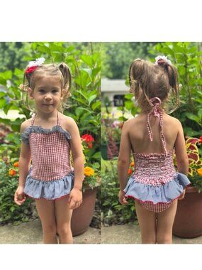 StellyBelly | Red white and Blue Halter One Piece Bodysuit | Size 4T